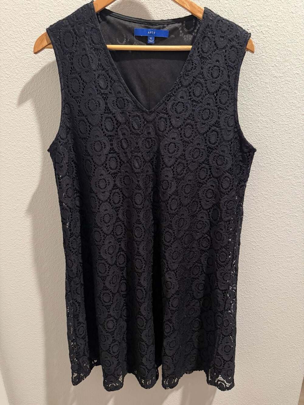Apt. 9 Black Floral Crochet Lace V-Neck Sleeveless Shift Dress XL